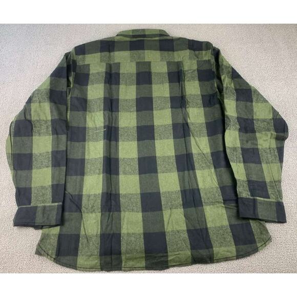 Burnside Shirt Men XL Army Green Button Down Long Sleeve Chest Pockets Plaid - Picture 2 of 10